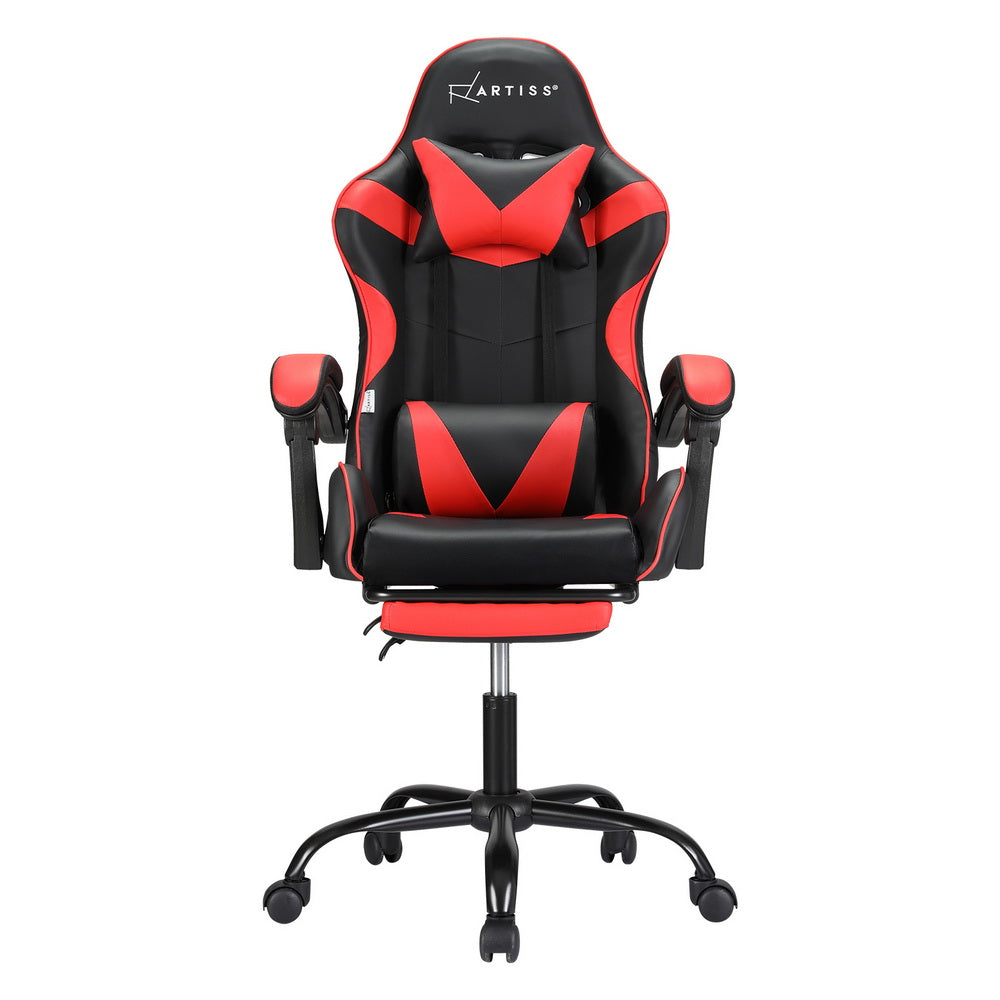 Racer Office Chair with Massage & Footrest - Red - Homecoze