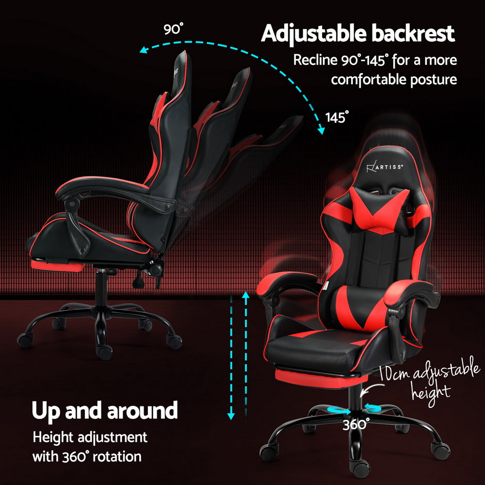 Racer Office Chair with Massage & Footrest - Red - Homecoze