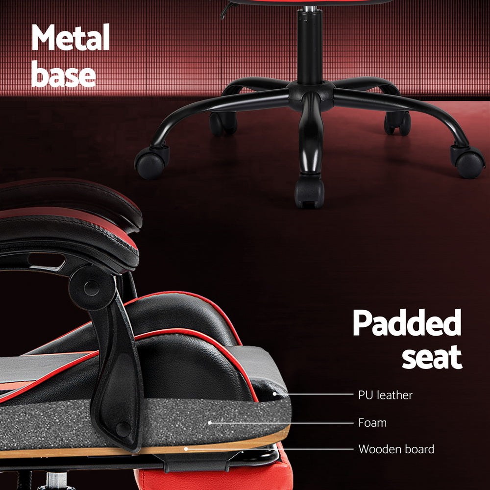 Racer Office Chair with Massage & Footrest - Red - Homecoze