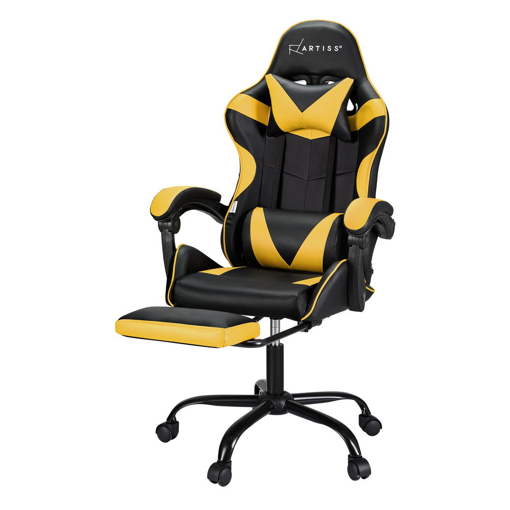 Racer Office Chair with Massage & Footrest - Yellow