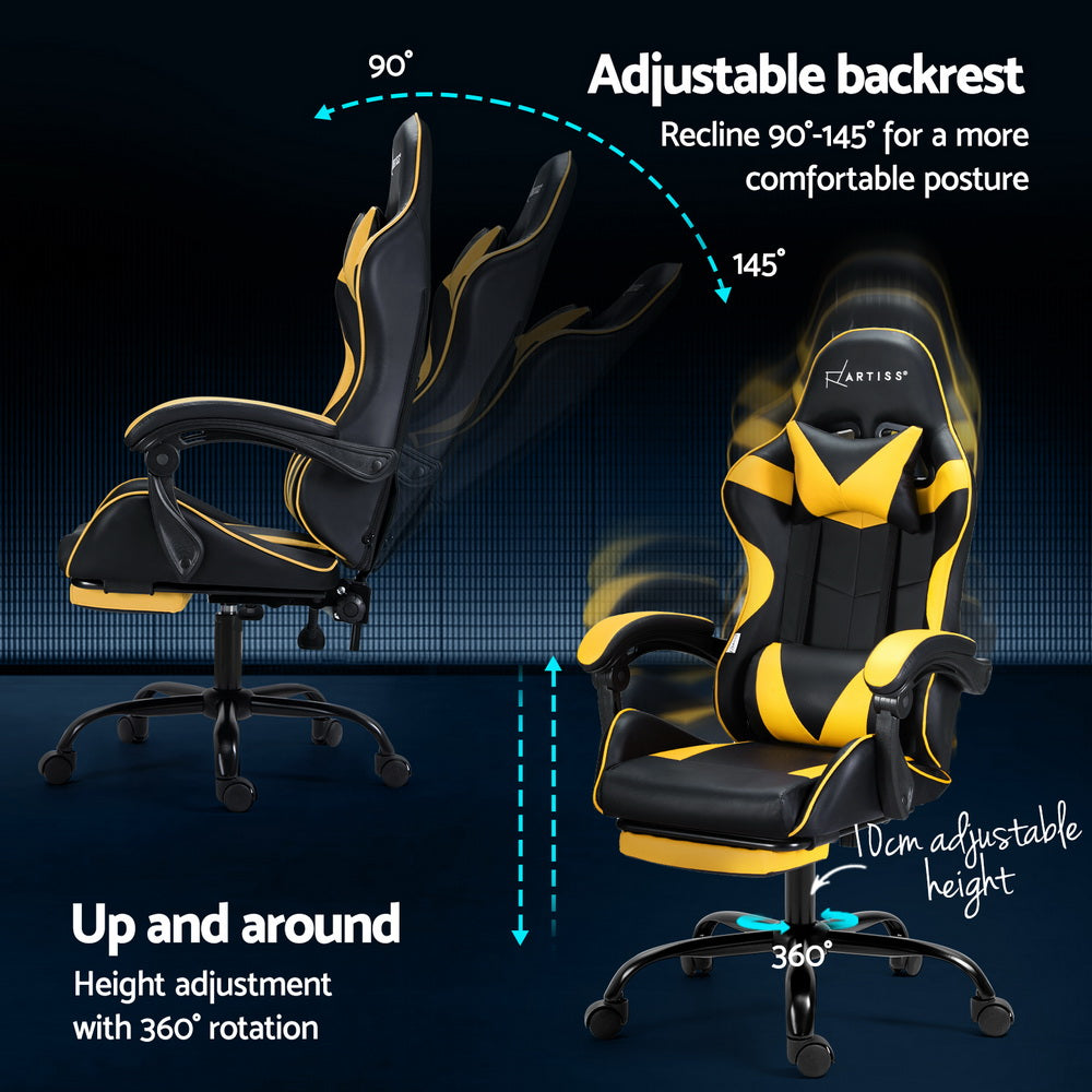 Racer Office Chair with Massage & Footrest - Yellow