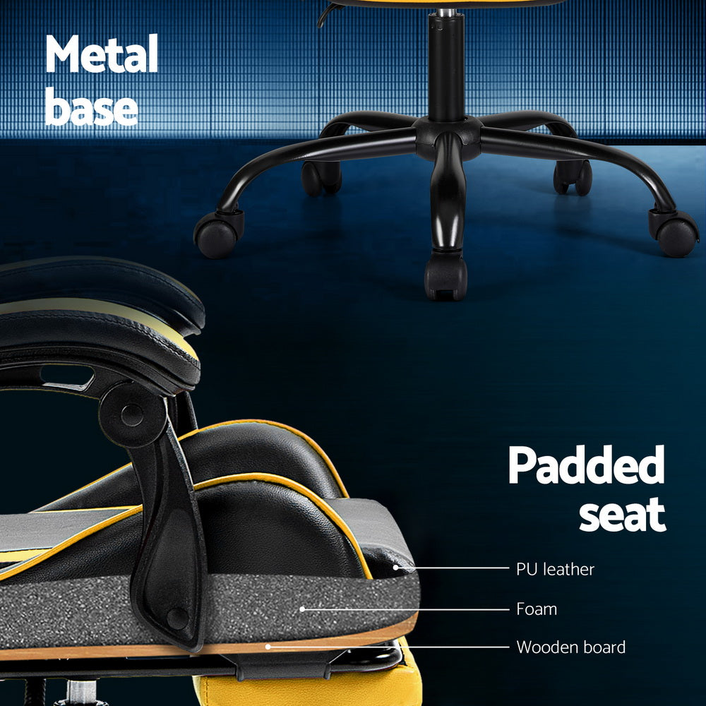 Racer Office Chair with Massage & Footrest - Yellow - Homecoze