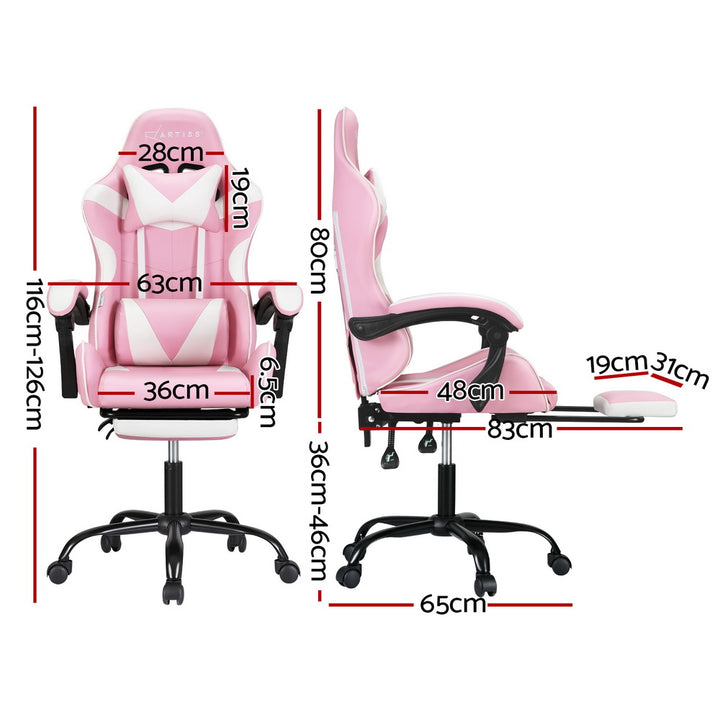 Racer Office Chair with Massage & Footrest - Pink