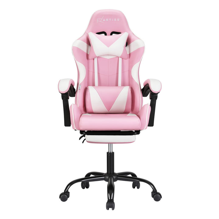 Racer Office Chair with Massage & Footrest - Pink