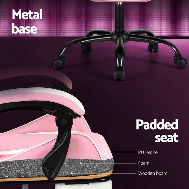 Racer Office Chair with Massage & Footrest - Pink