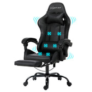 Racer Office Chair with 6-Point Massage & Footrest - Black - Homecoze