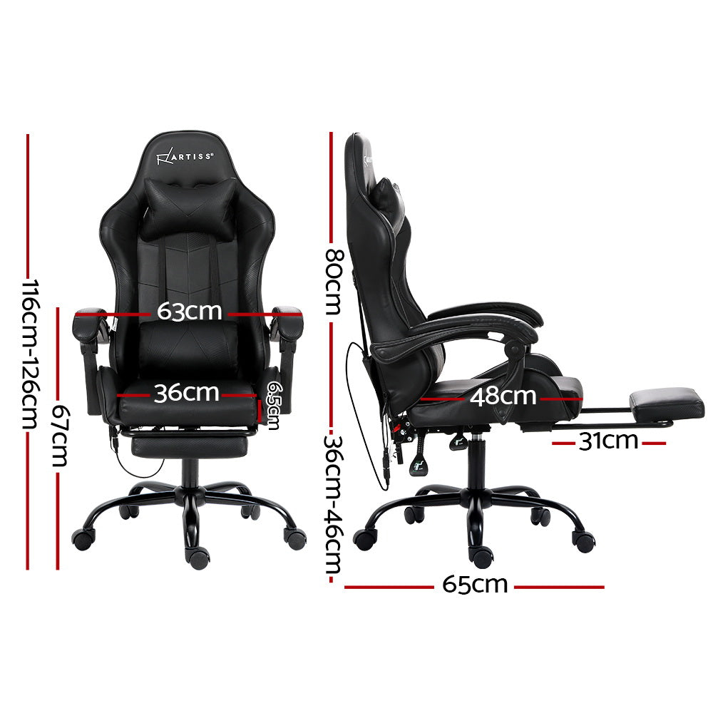 Racer Office Chair with 6-Point Massage & Footrest - Black - Homecoze