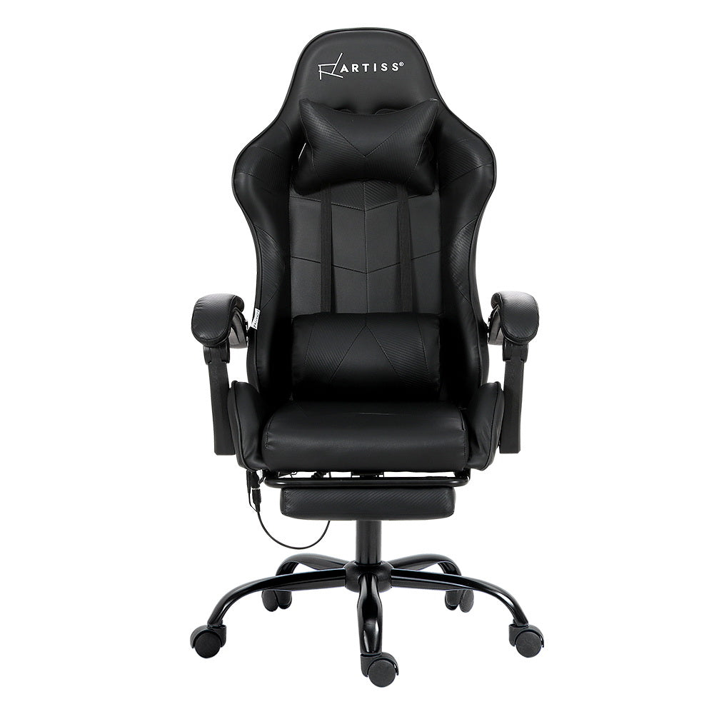 Racer Office Chair with 6-Point Massage & Footrest - Black - Homecoze