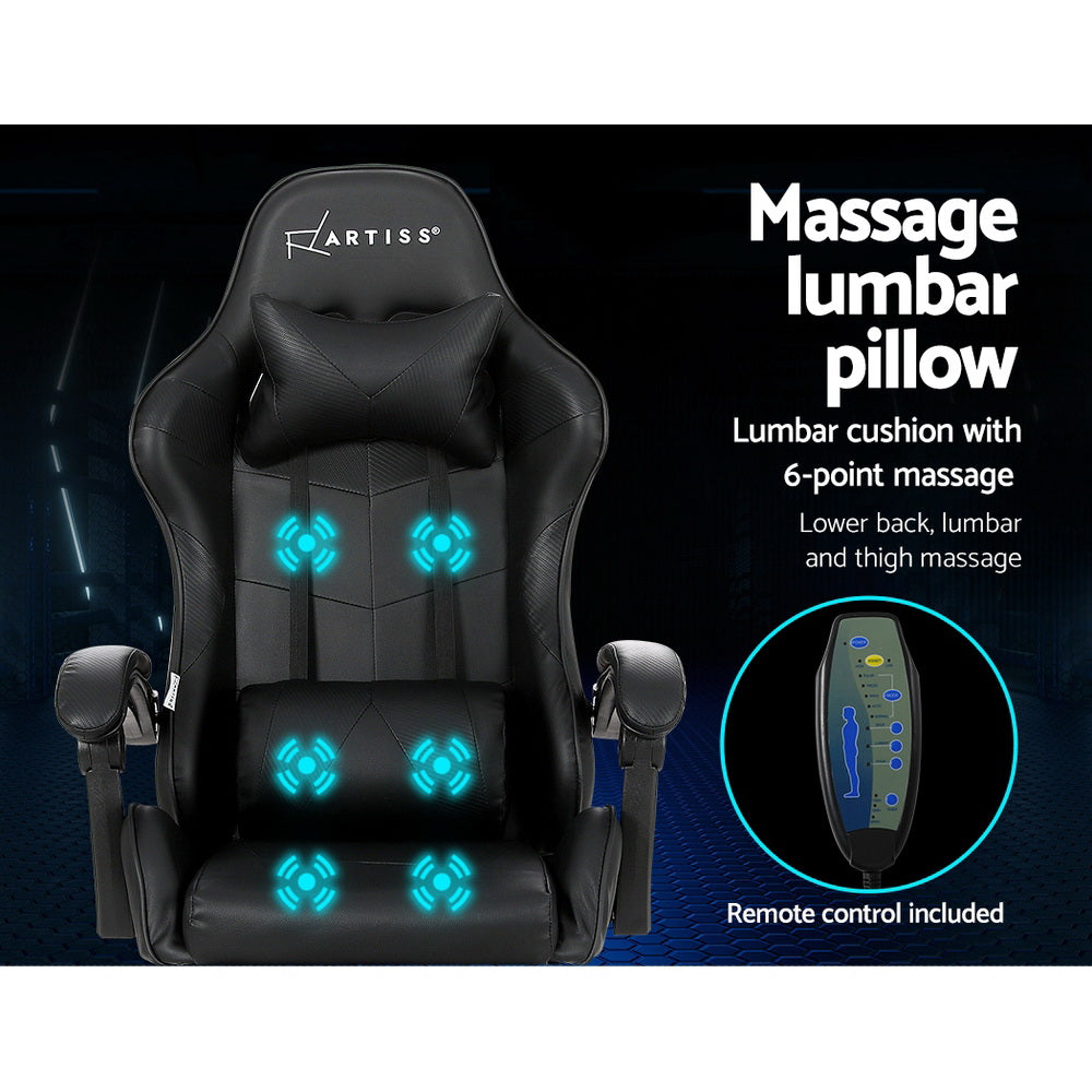 Racer Office Chair with 6-Point Massage & Footrest - Black - Homecoze