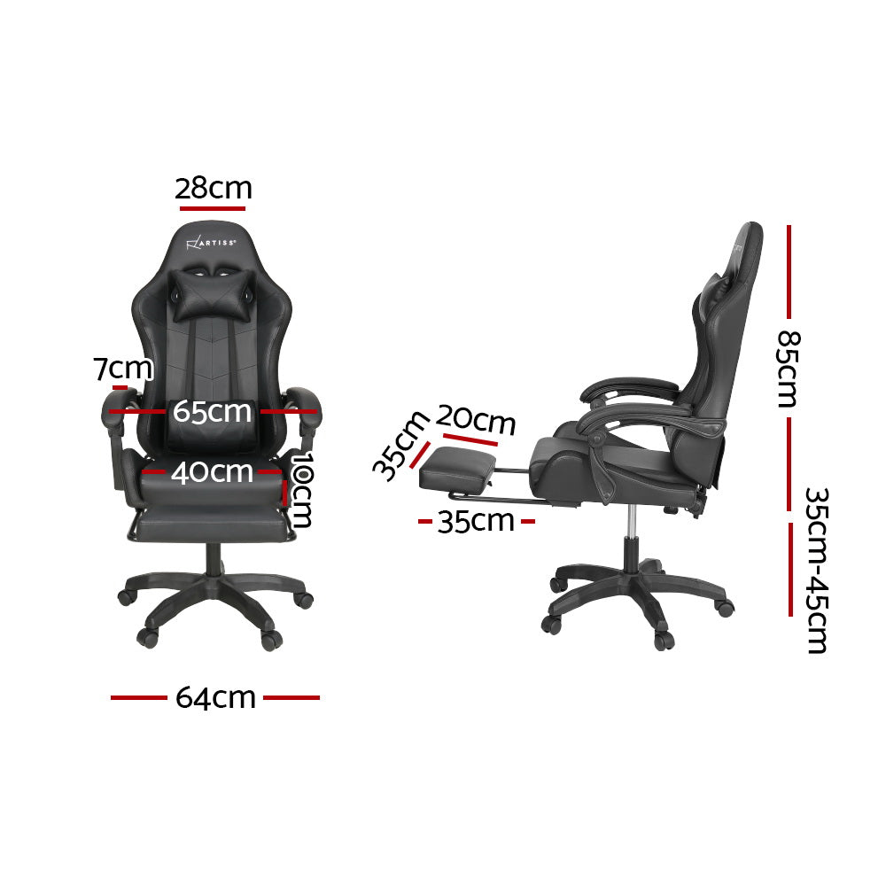 Racer LED Office Chair with Massage & Footrest - Black - Homecoze