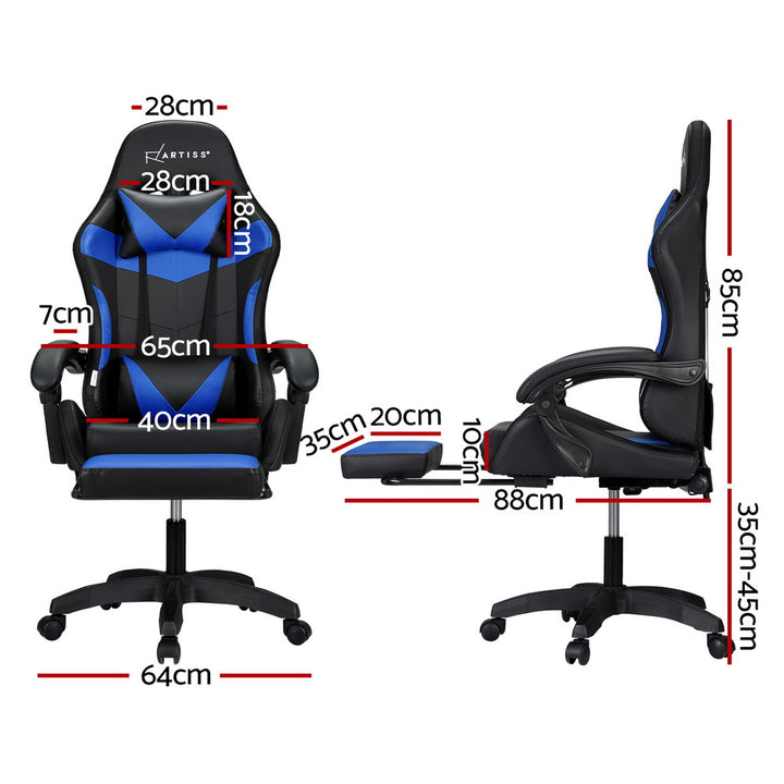 Racer LED Office Chair with Massage & Footrest - Blue