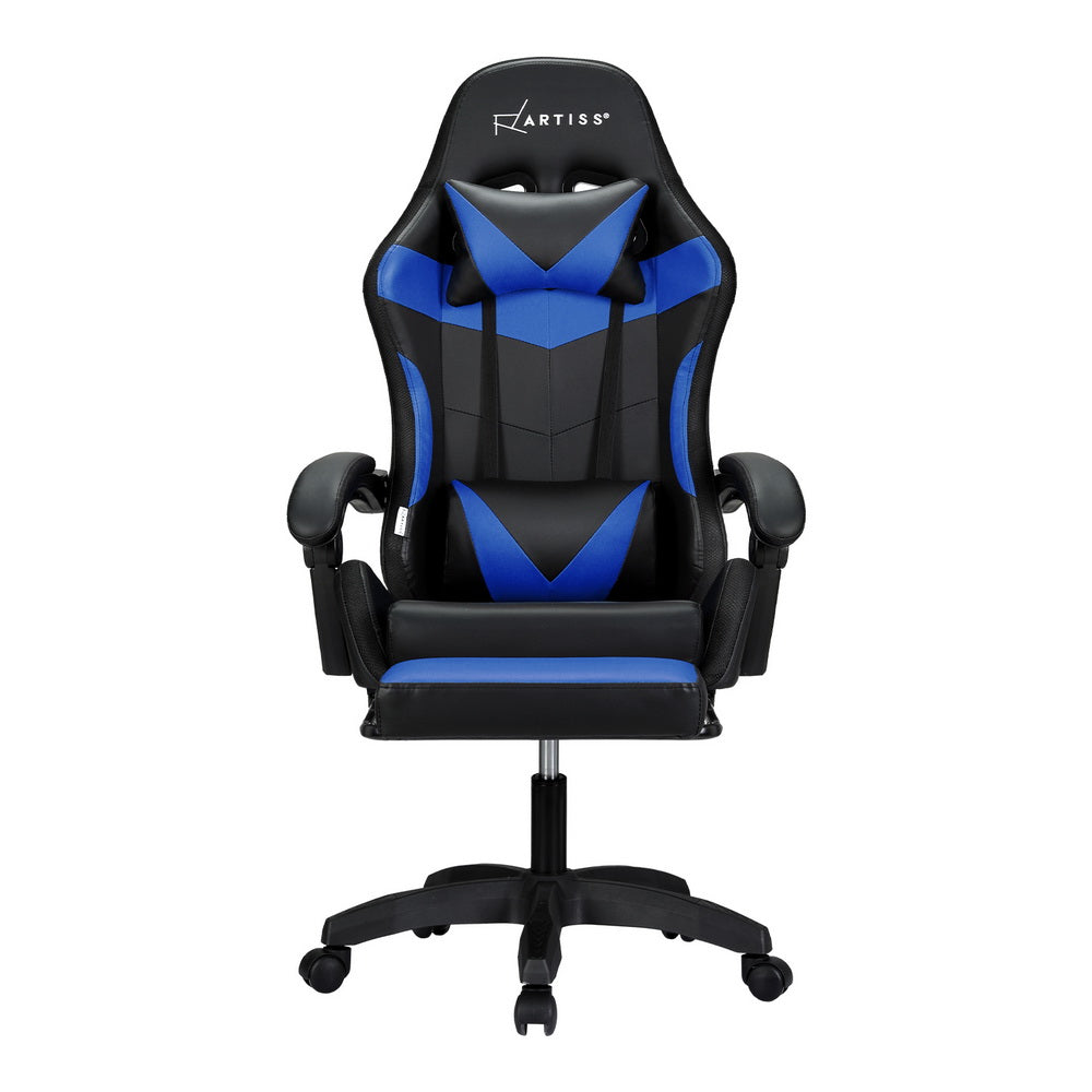 Racer LED Office Chair with Massage & Footrest - Blue - Homecoze
