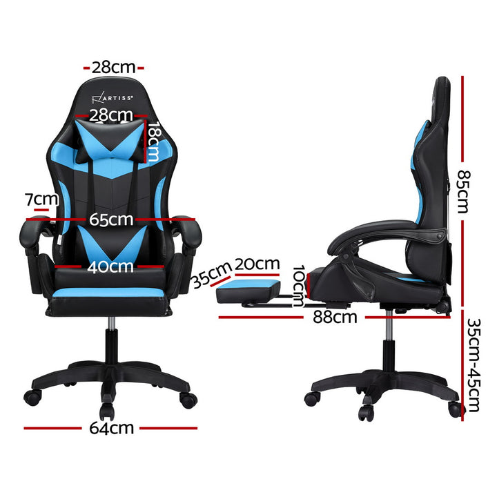 Racer LED Office Chair with Massage & Footrest - Cyan Blue