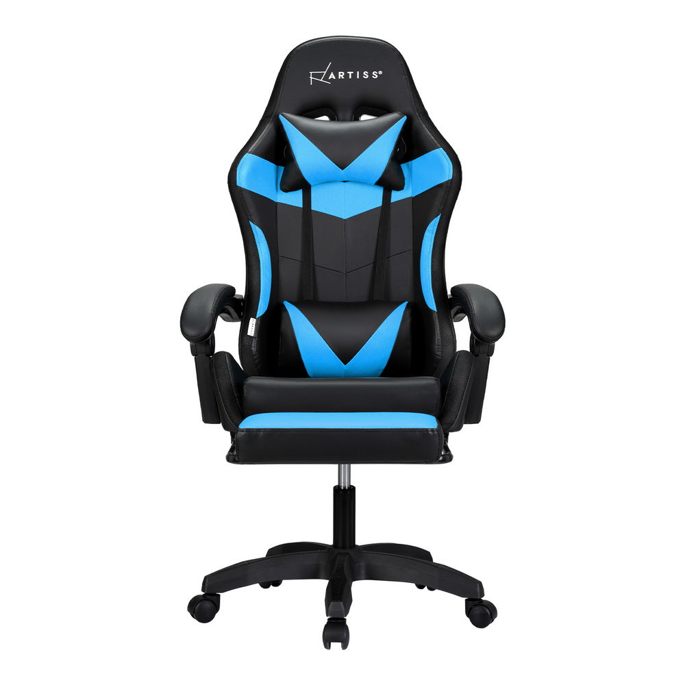 Racer LED Office Chair with Massage & Footrest - Cyan Blue - Homecoze