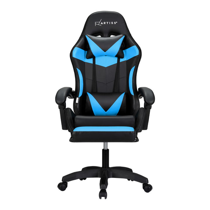 Racer LED Office Chair with Massage & Footrest - Cyan Blue