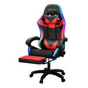 Racer LED Office Chair with Massage & Footrest - Red - Homecoze