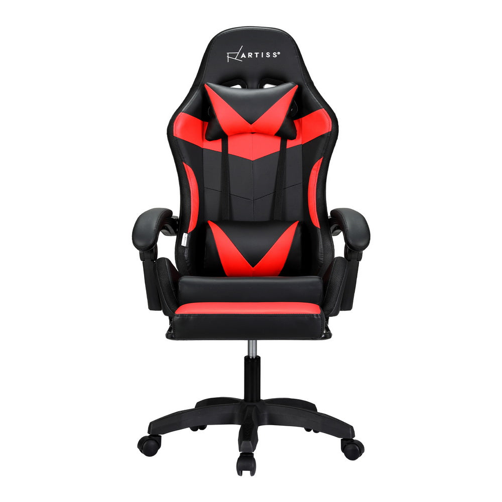 Racer LED Office Chair with Massage & Footrest - Red - Homecoze