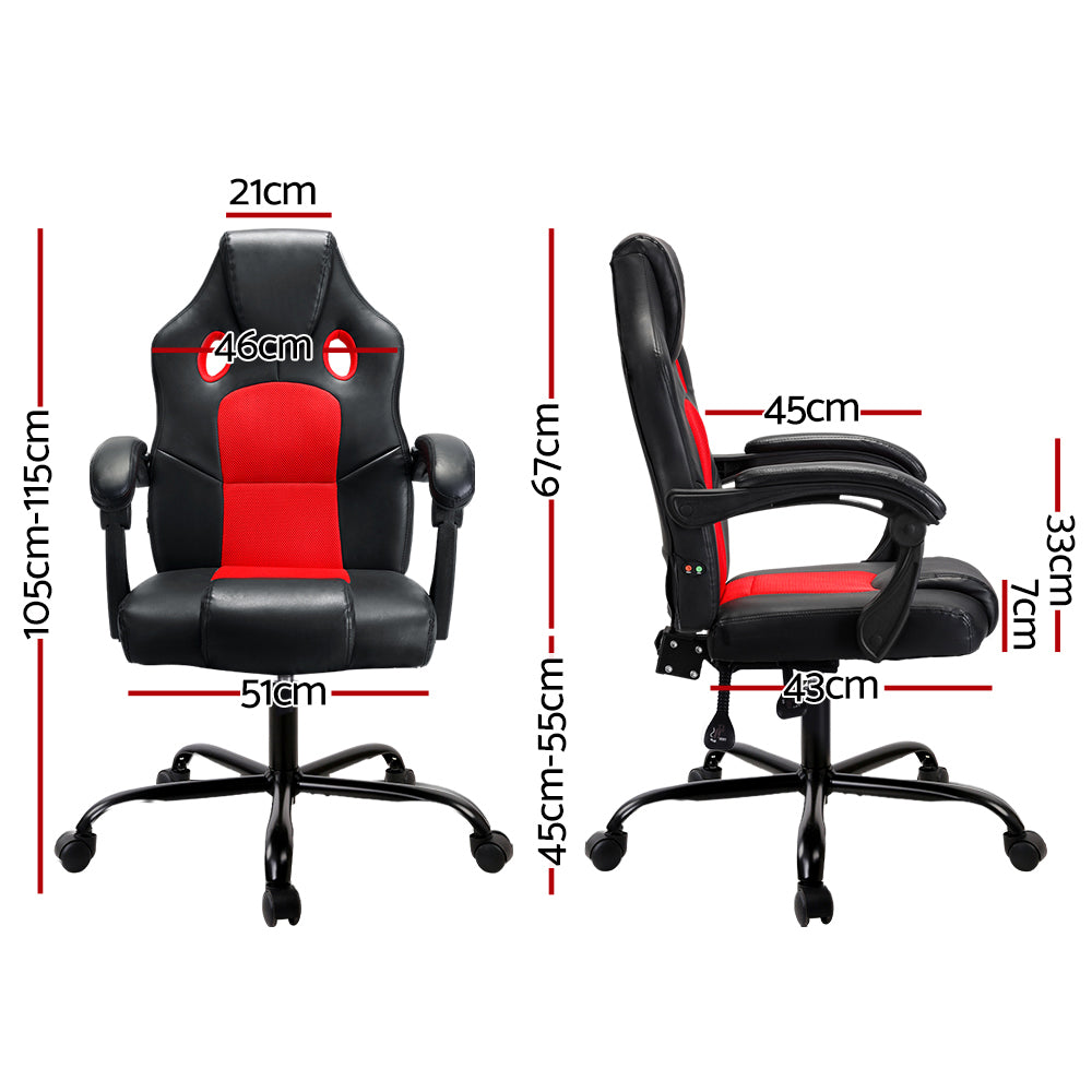 Gaming Race Style Massaging Office Chair PU Leather - Red - Homecoze