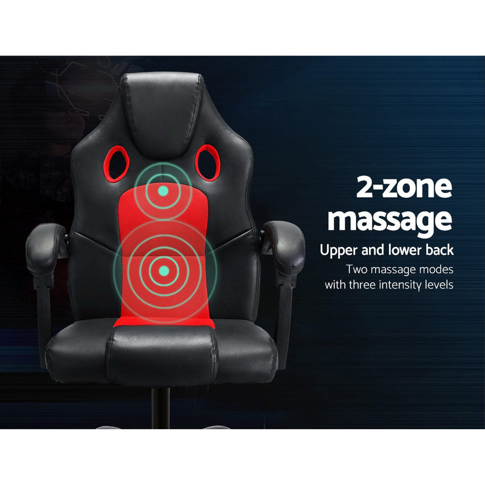 Gaming Race Style Massaging Office Chair PU Leather - Red - Homecoze