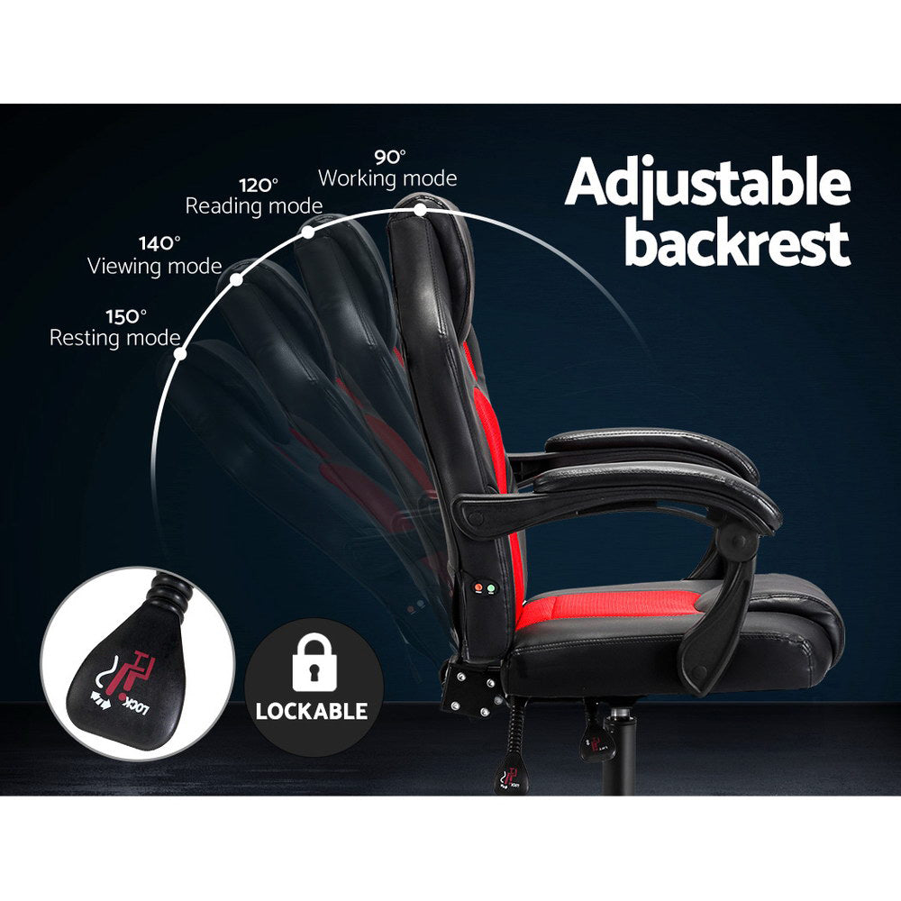 Gaming Race Style Massaging Office Chair PU Leather - Red - Homecoze