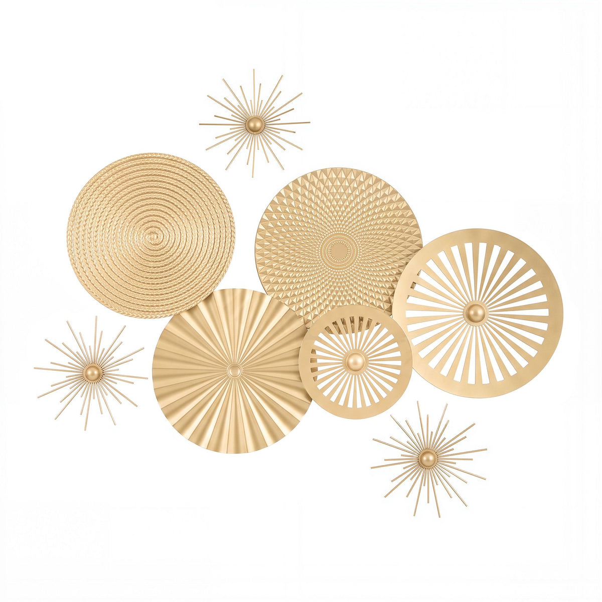 Artiss 8 Pieces Gold Metal Wall Decor Set 3D Starburst Round Disc Sculptures Flexible DIY Layout - Homecoze