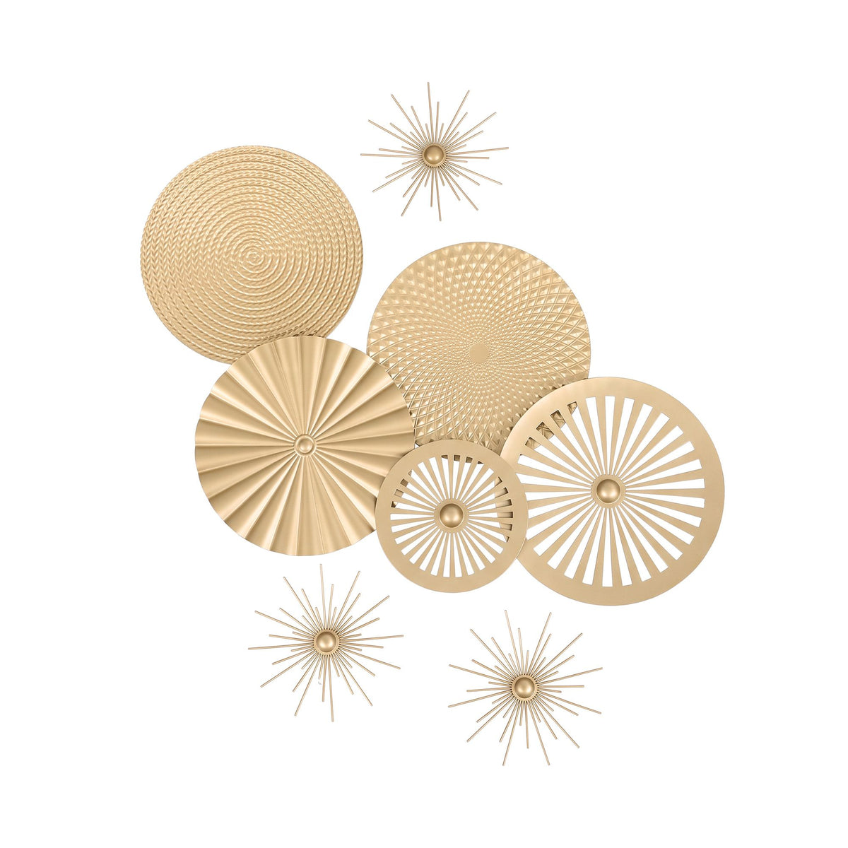 Artiss 8 Pieces Gold Metal Wall Decor Set 3D Starburst Round Disc Sculptures Flexible DIY Layout - Homecoze