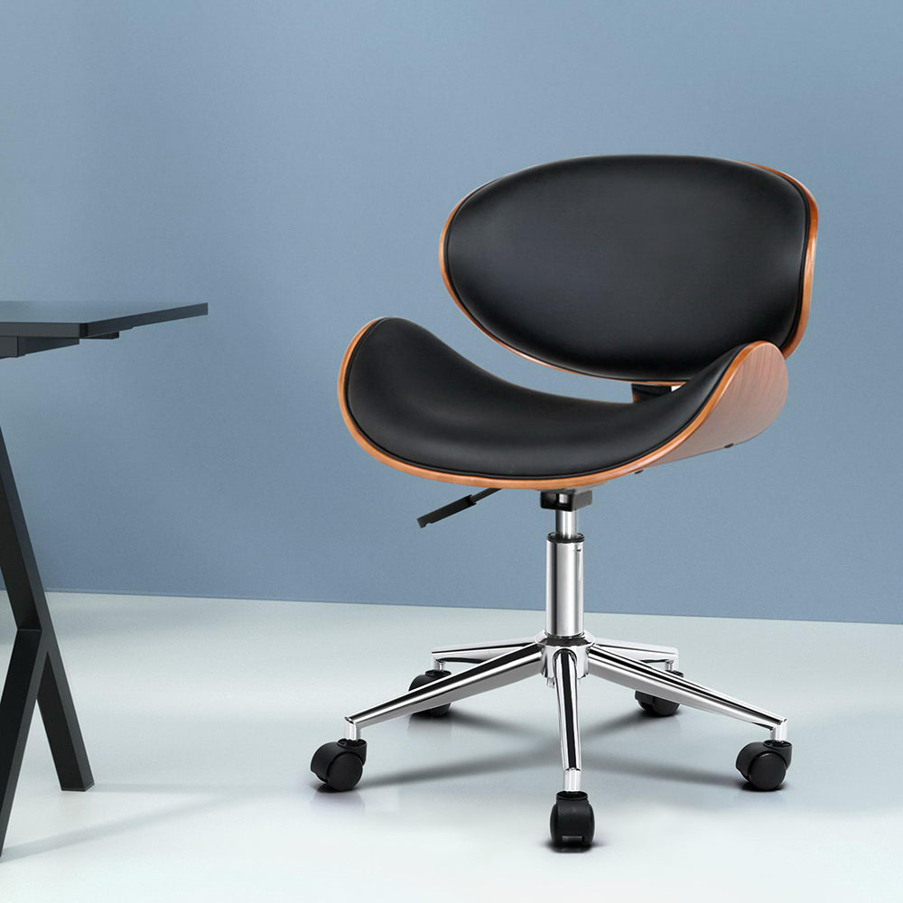 Low Back Wooden Office Chair - Black - Homecoze