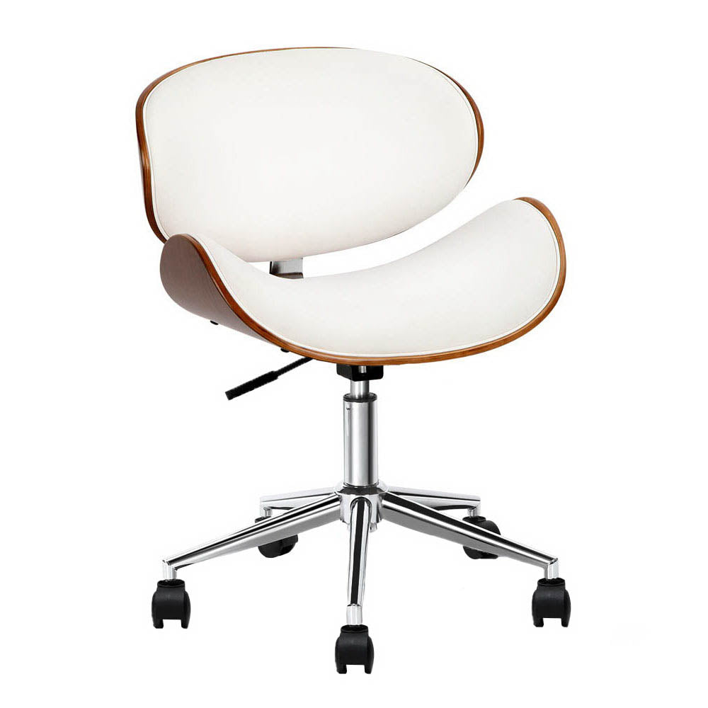 Low Back Wooden Office Chair - White