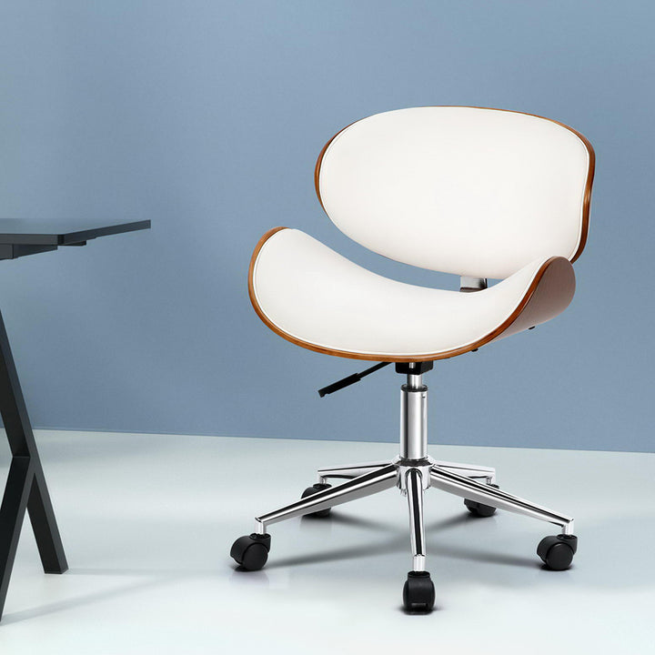 Low Back Wooden Office Chair - White