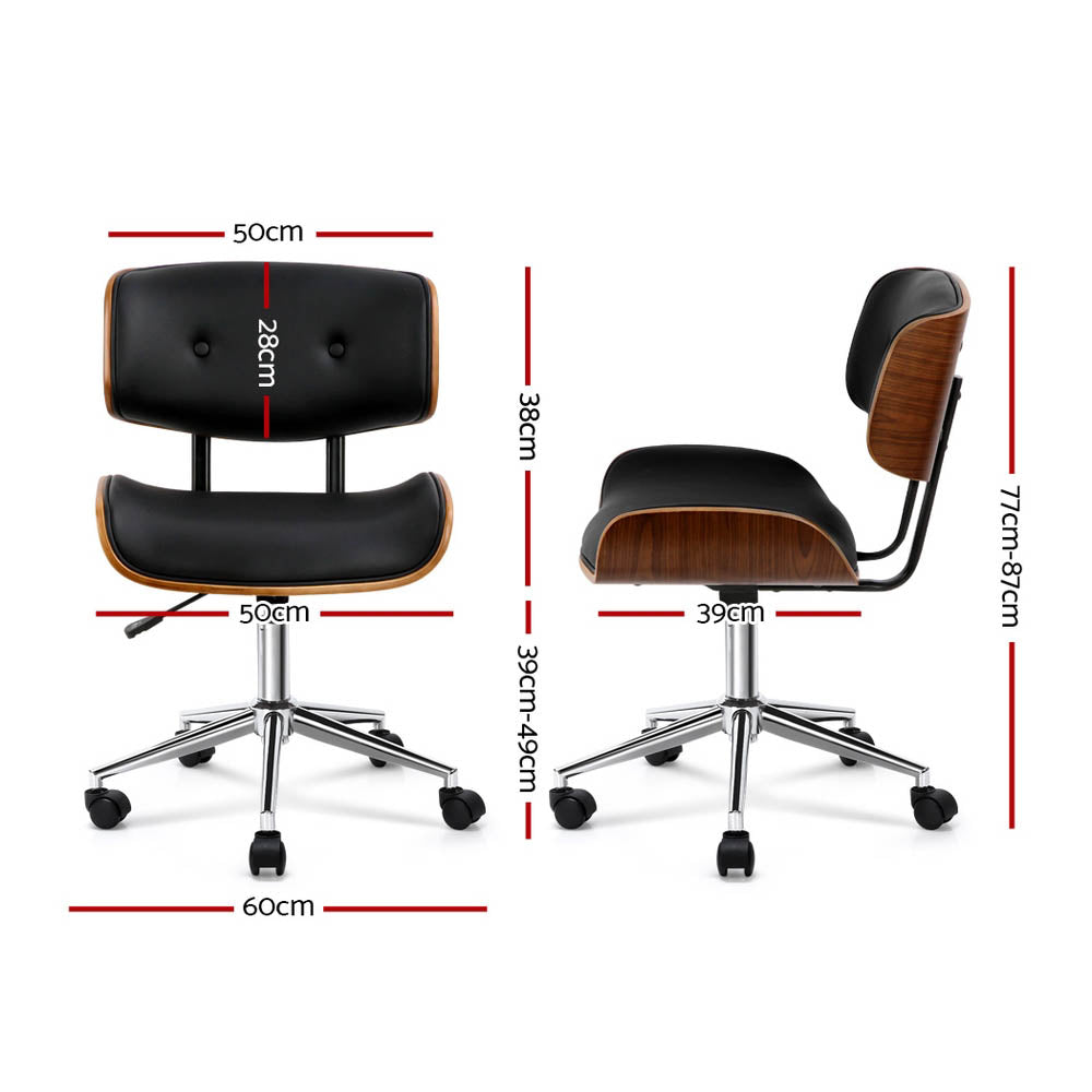 Retro Low Back PU Leather Office Chair - Black - Homecoze