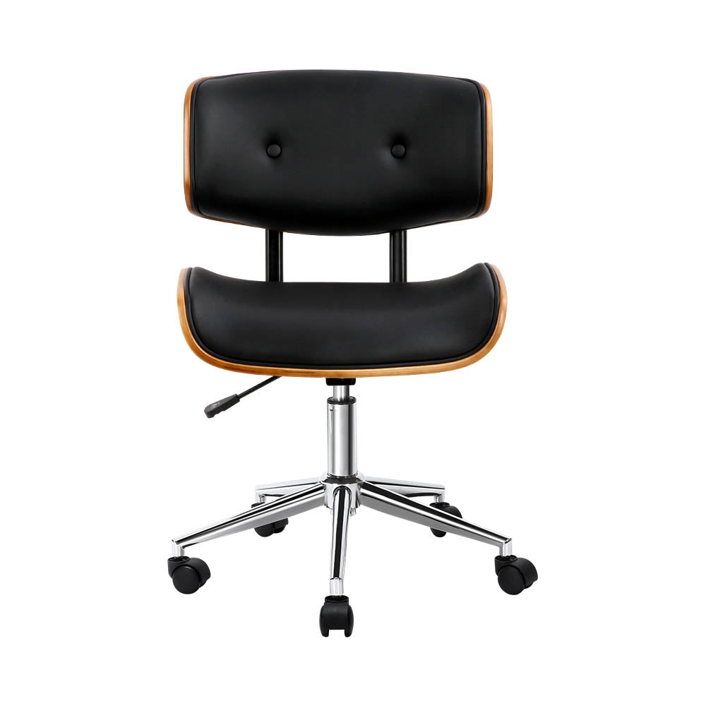 Retro Low Back PU Leather Office Chair - Black - Homecoze