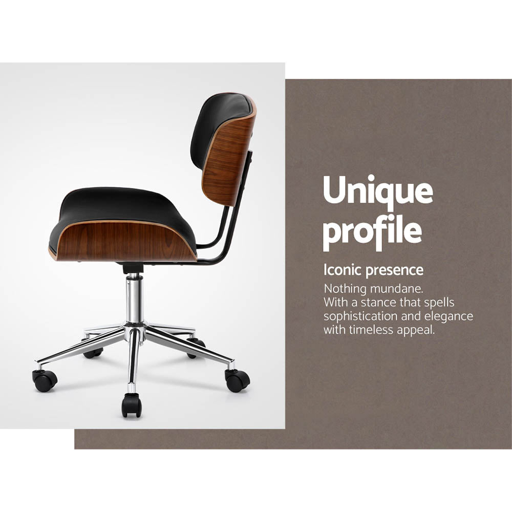 Retro Low Back PU Leather Office Chair - Black - Homecoze