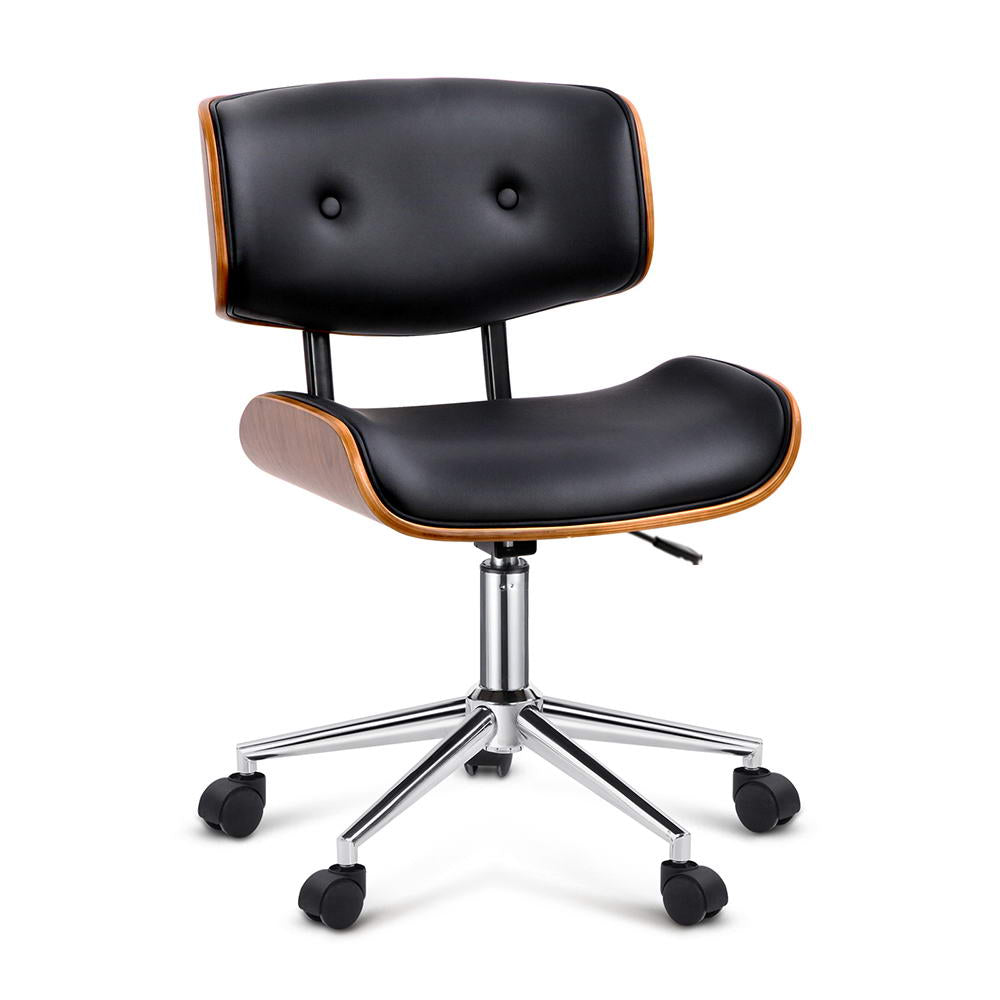 Retro Low Back PU Leather Office Chair - Black - Homecoze