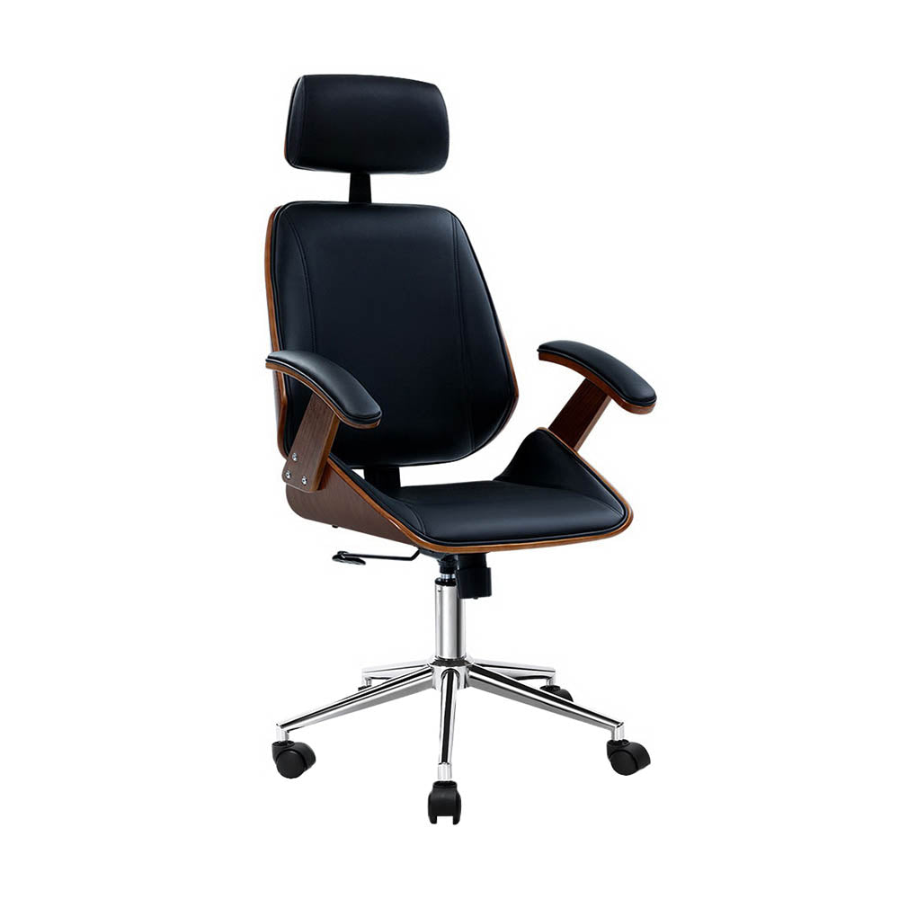 Executive Wooden Office Chair PU Leather - Black