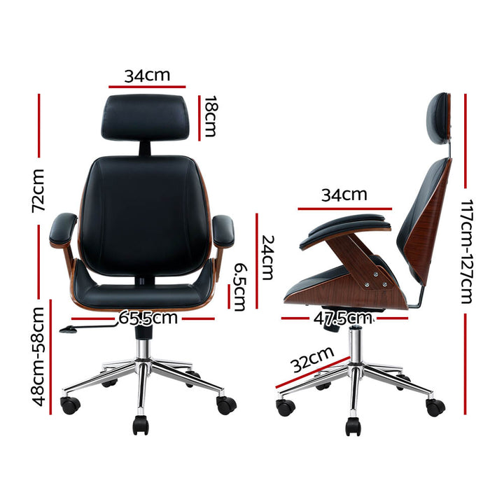 Executive Wooden Office Chair PU Leather - Black