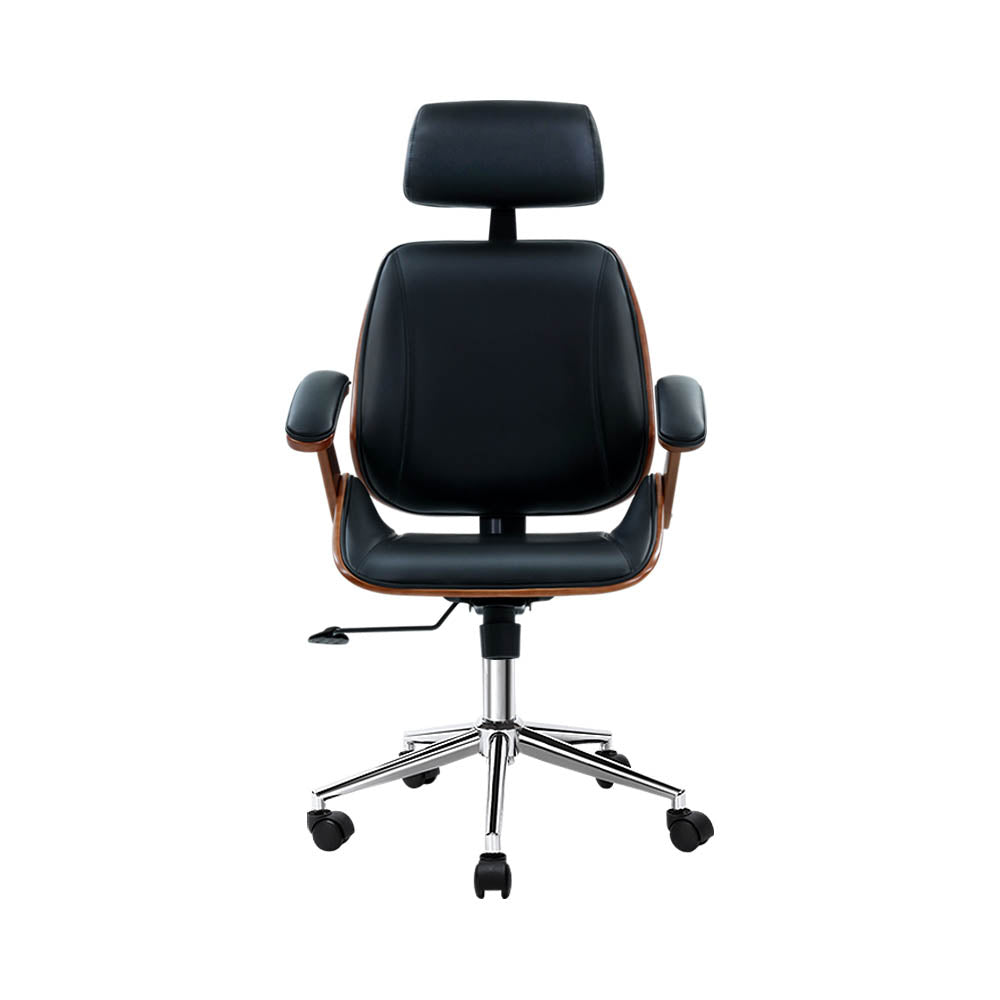 Executive Wooden Office Chair PU Leather - Black