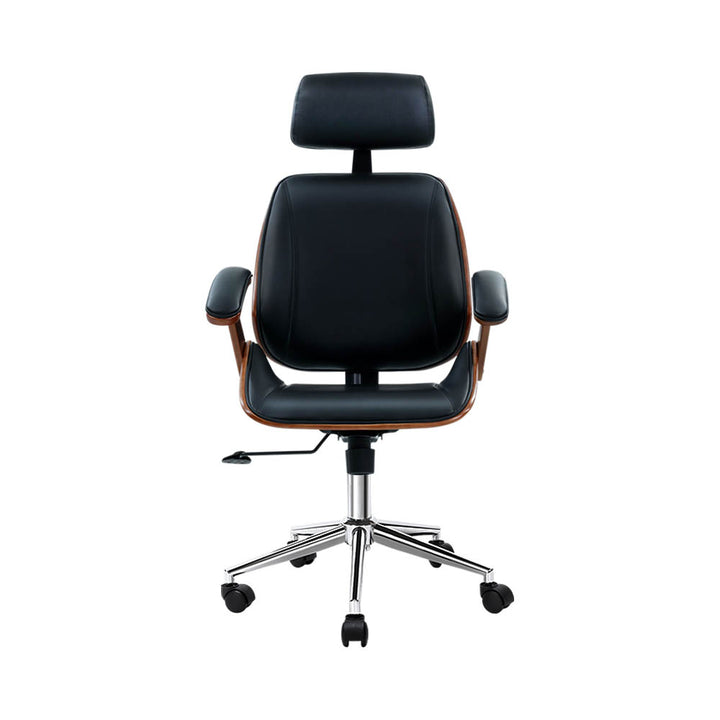 Executive Wooden Office Chair PU Leather - Black