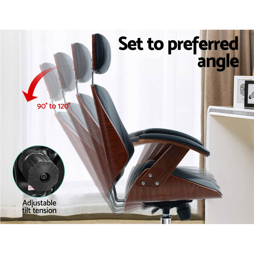 Executive Wooden Office Chair PU Leather - Black - Homecoze