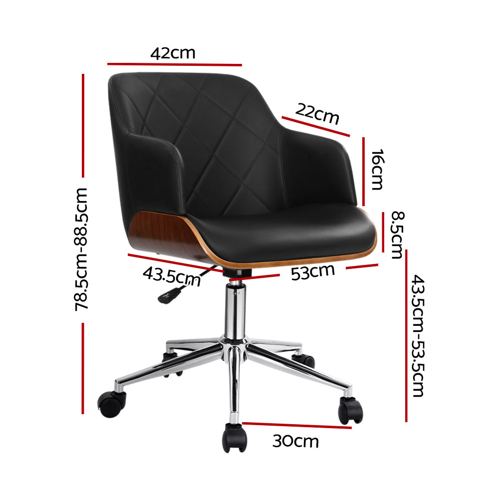 Office Chair Low Back Wood & PU Leather - Black Homecoze