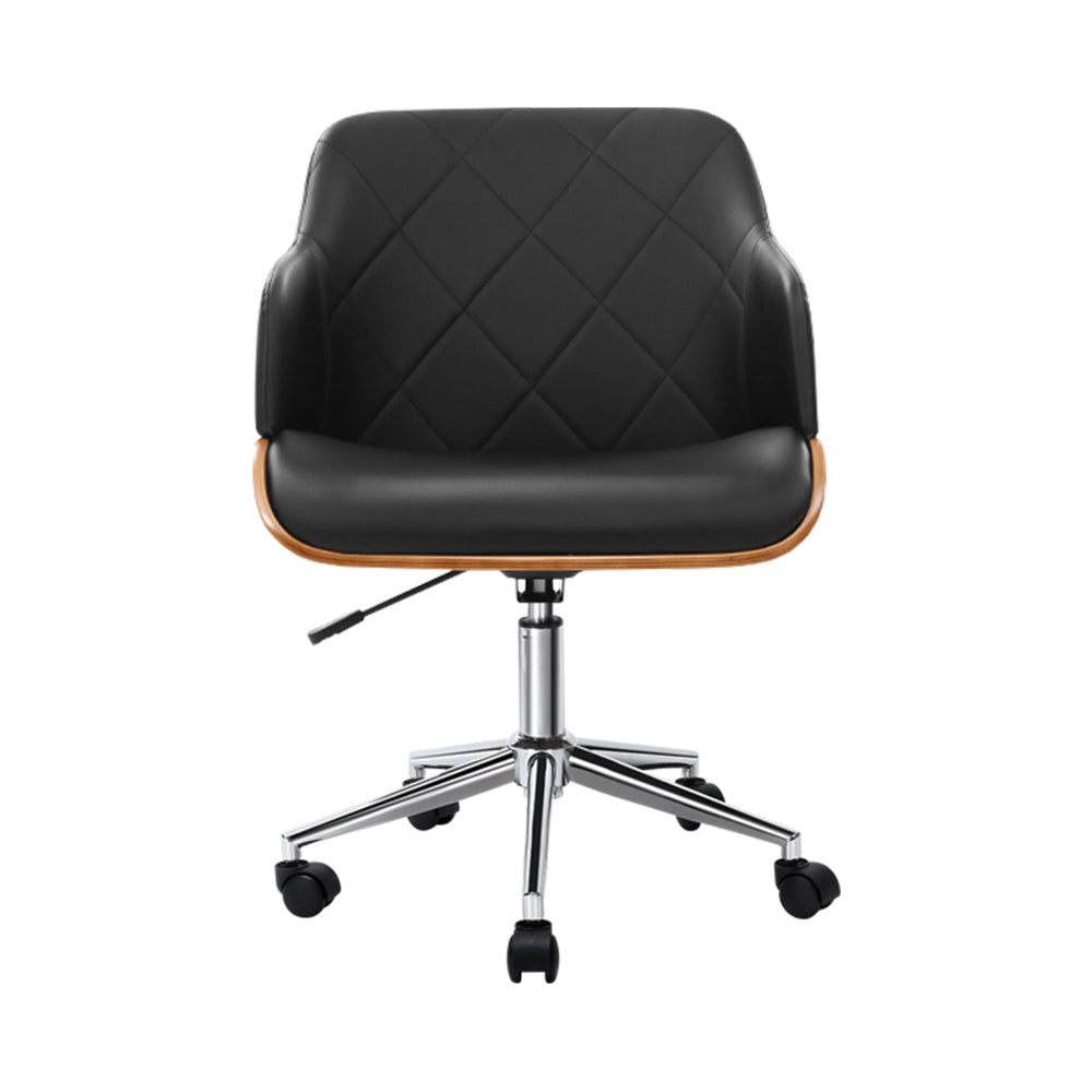 Office Chair Low Back Wood & PU Leather - Black - Homecoze