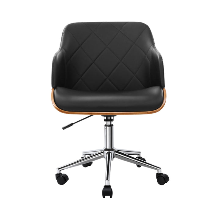 Office Chair Low Back Wood & PU Leather - Black Homecoze