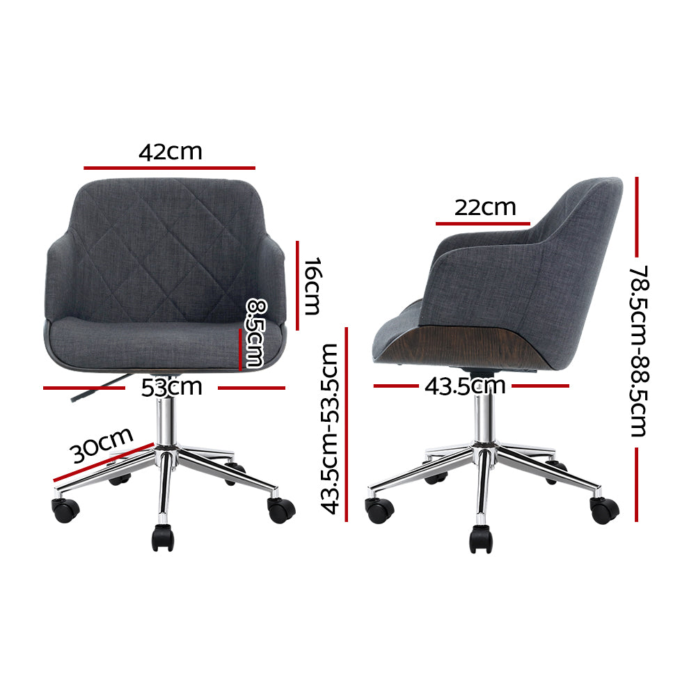 Office Chair Low Back Wood & Fabric - Grey - Homecoze