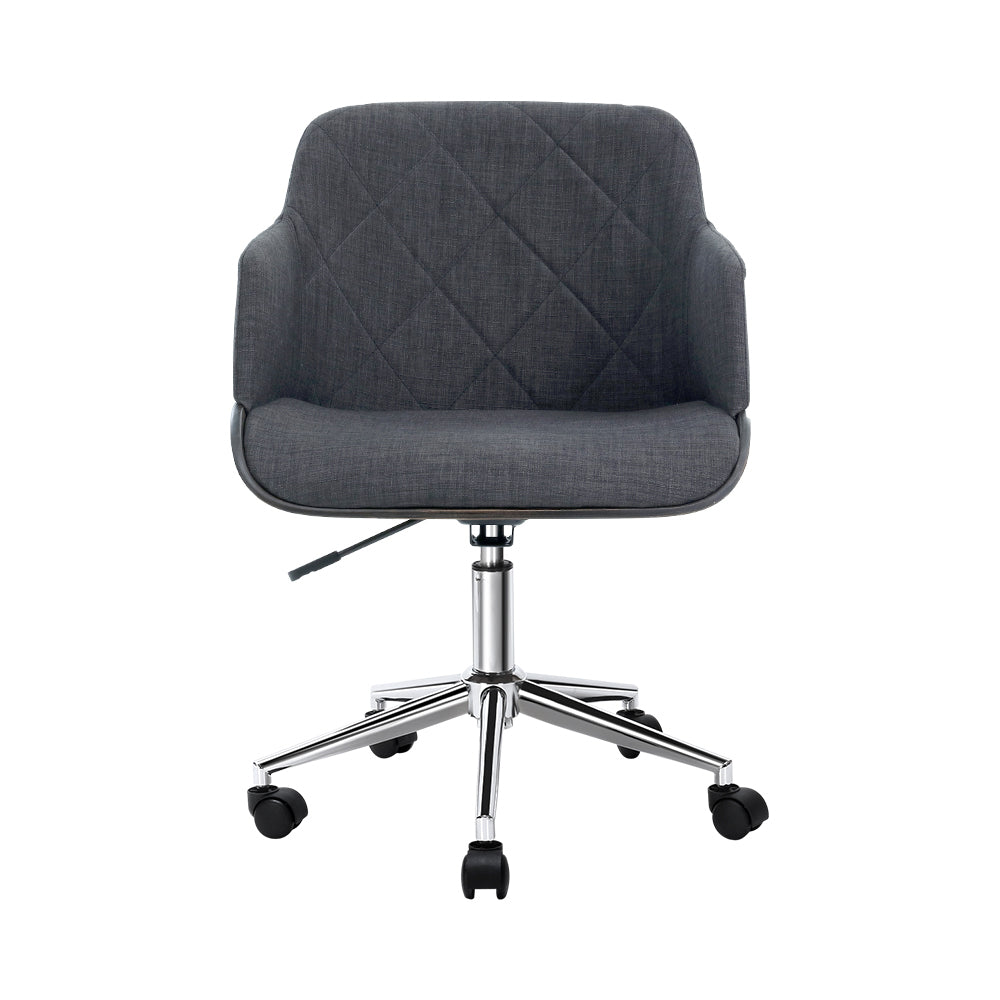 Office Chair Low Back Wood & Fabric - Grey - Homecoze