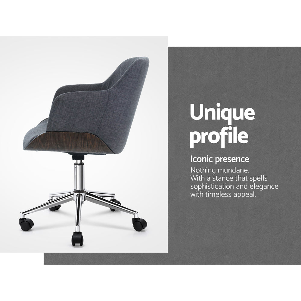 Office Chair Low Back Wood & Fabric - Grey - Homecoze