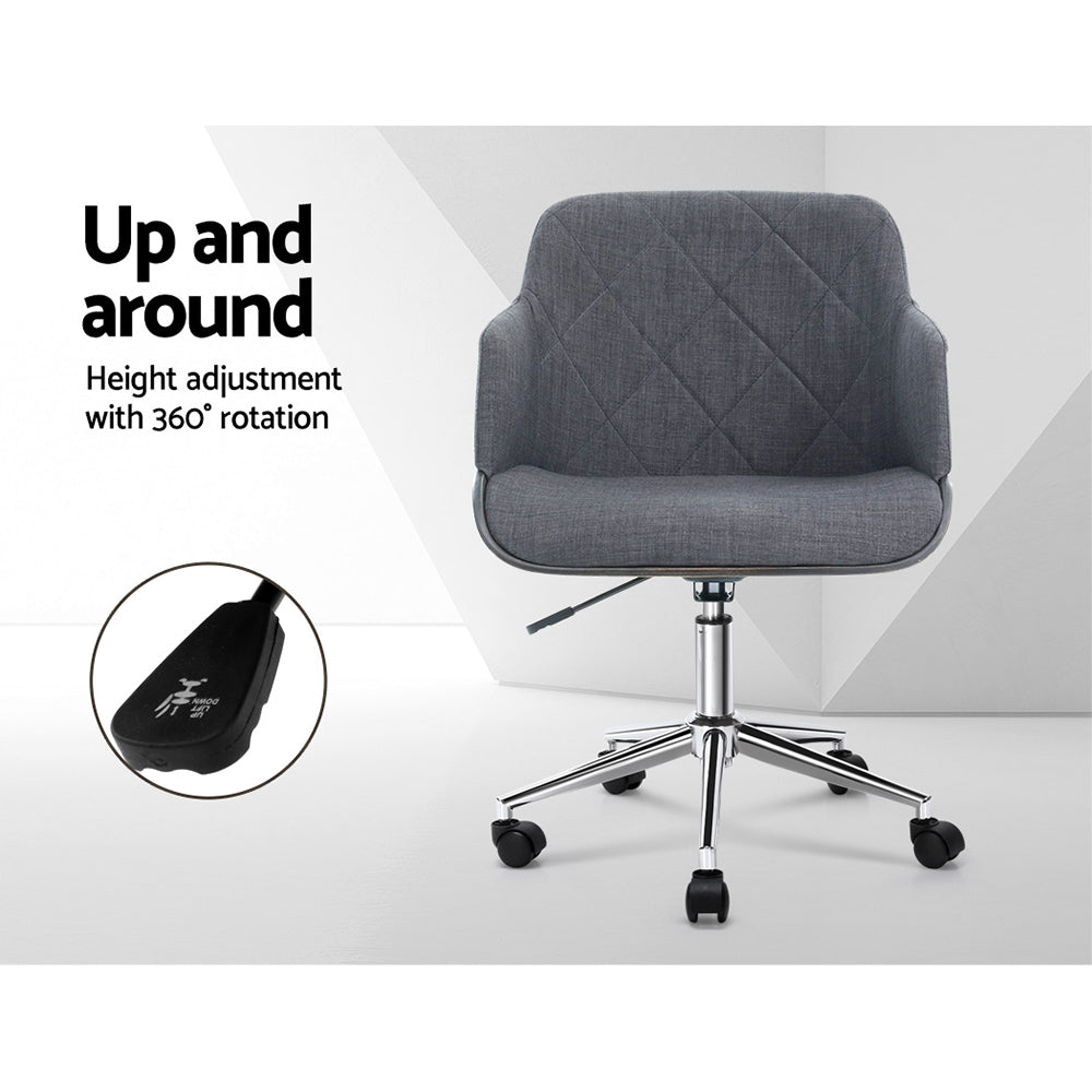 Office Chair Low Back Wood & Fabric - Grey - Homecoze