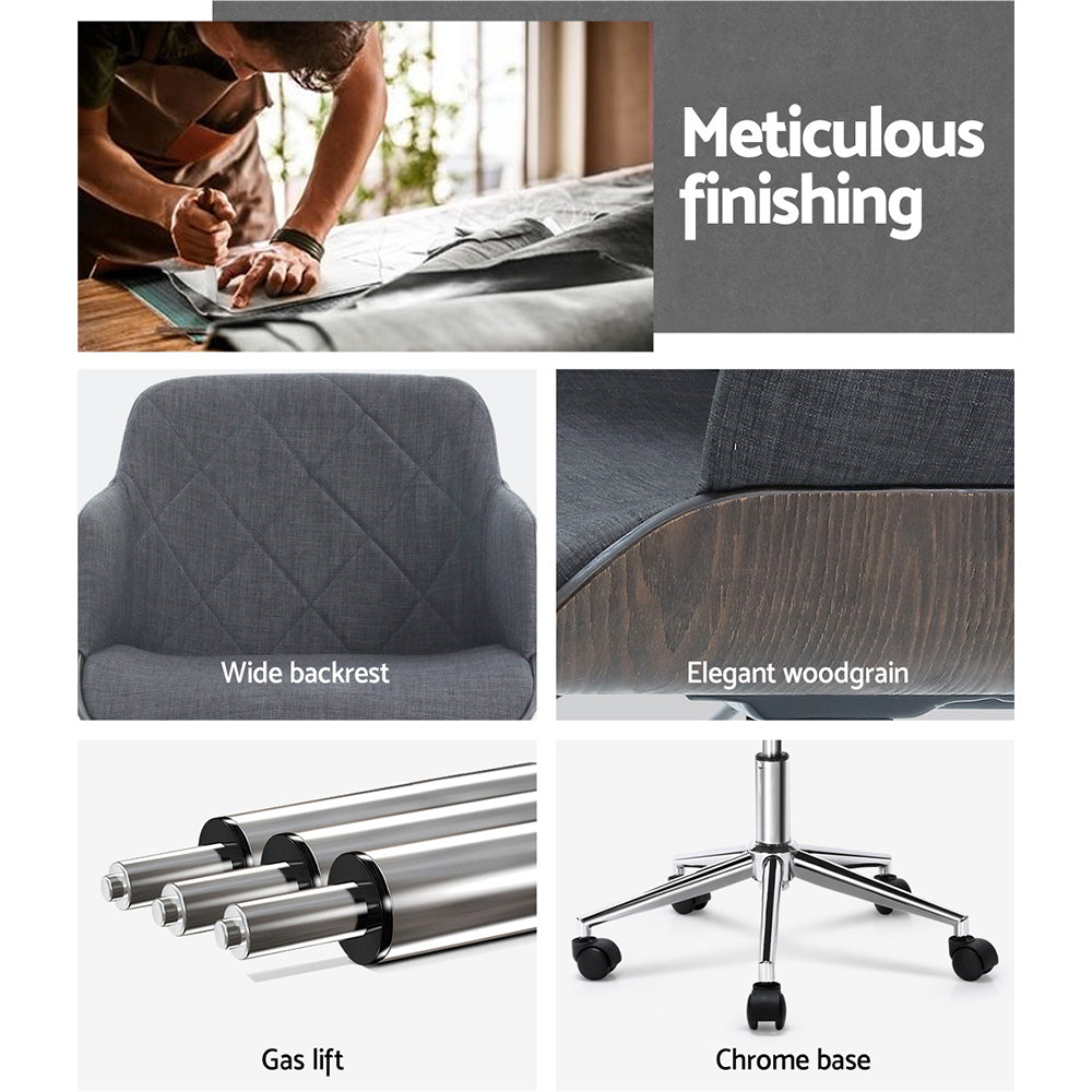 Office Chair Low Back Wood & Fabric - Grey - Homecoze