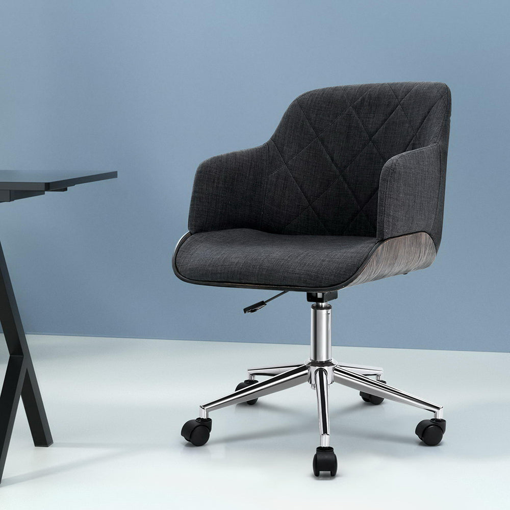 Office Chair Low Back Wood & Fabric - Grey - Homecoze
