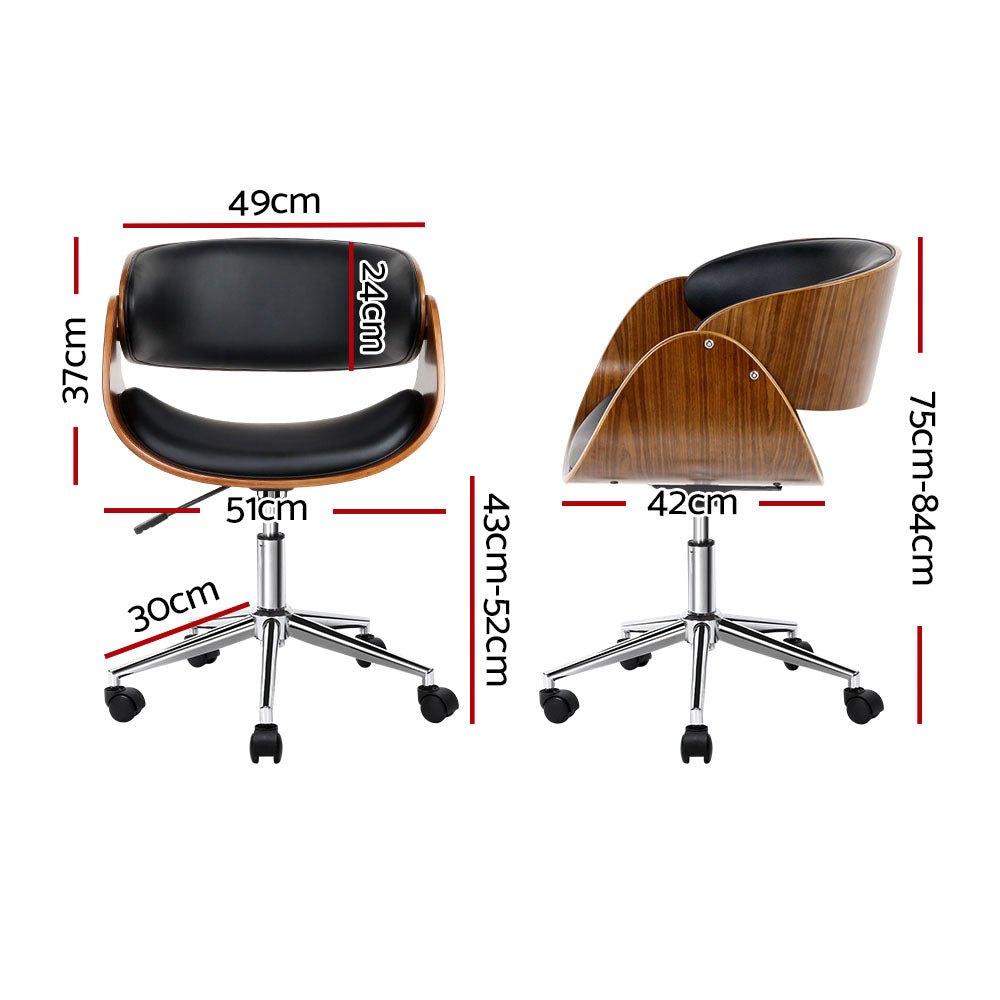 Retro Wooden Office Chair PU Leather Seat - Black - Homecoze