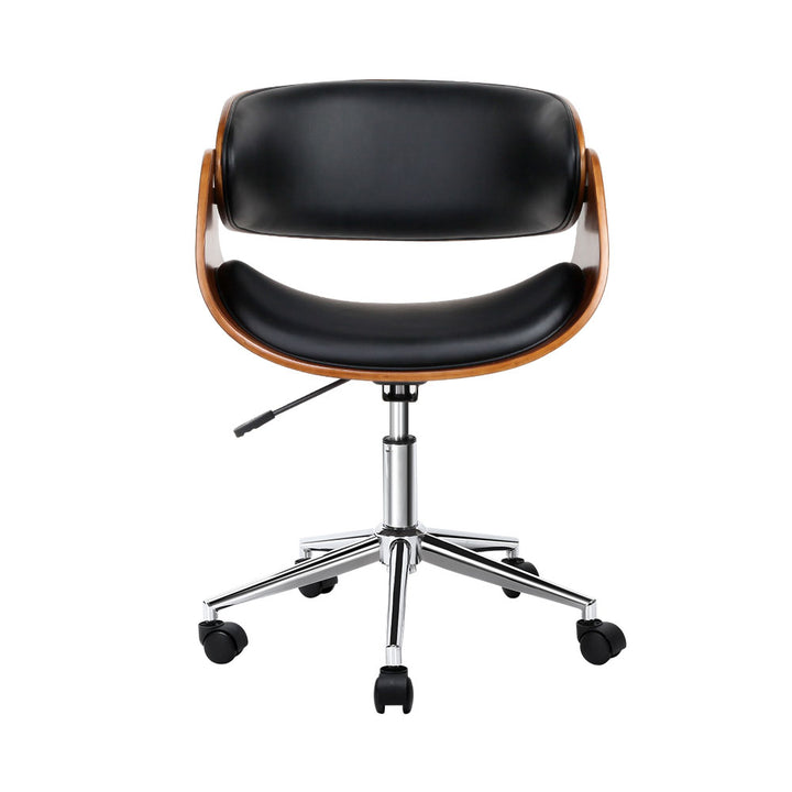 Retro Wooden Office Chair PU Leather Seat - Black Homecoze