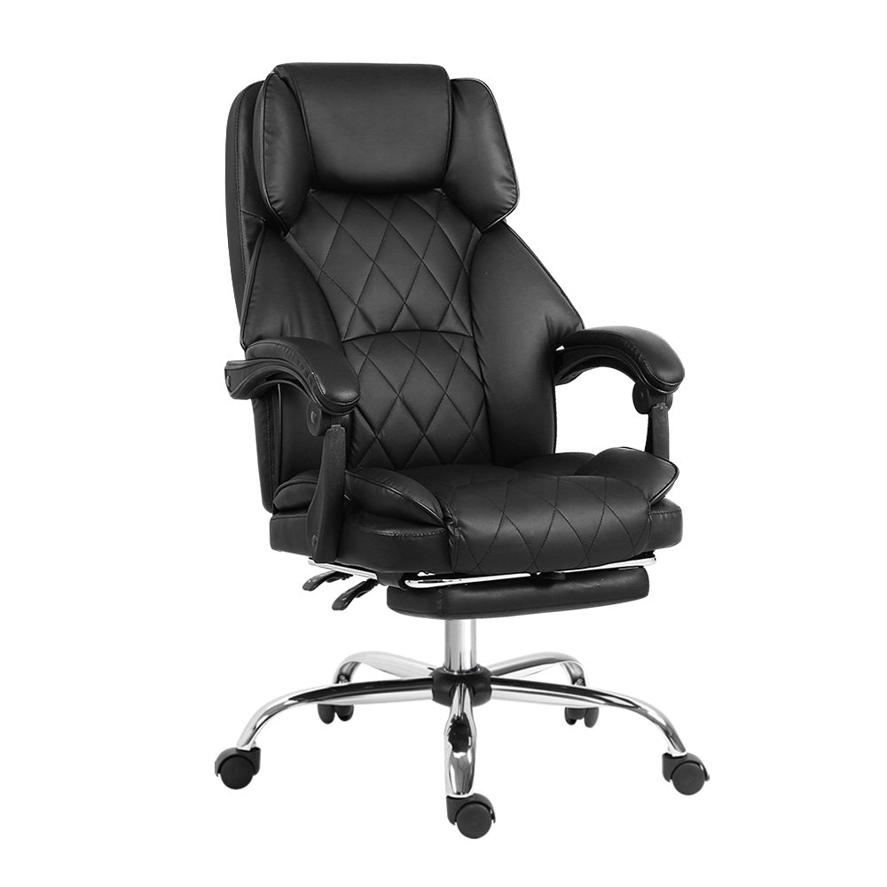 Executive PU Leather Office Chair Recliner & Footrest - Black - Homecoze
